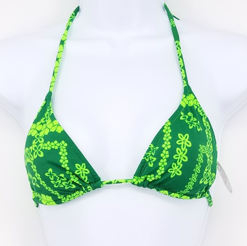 DeLaMer Triangle Bikini Top Green Floral